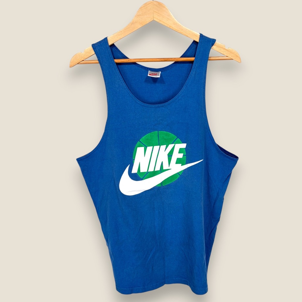Vintage Nike Basketball Tank Top Men Size L Blue Basketball Gray Tag USA 80s 90s